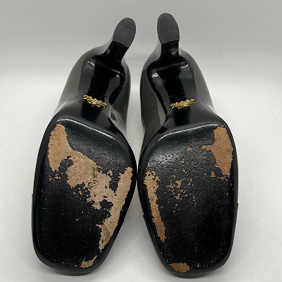 Prada Authenticated Black/Dark Gray Leather High Heels Shoes *Sz 37.5/US Sz 7.5* - Picture 9 of 11
